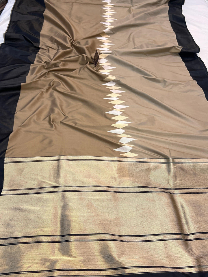 Beige Rangkaat Katan Silk Saree with Kadhwa Zari Work
