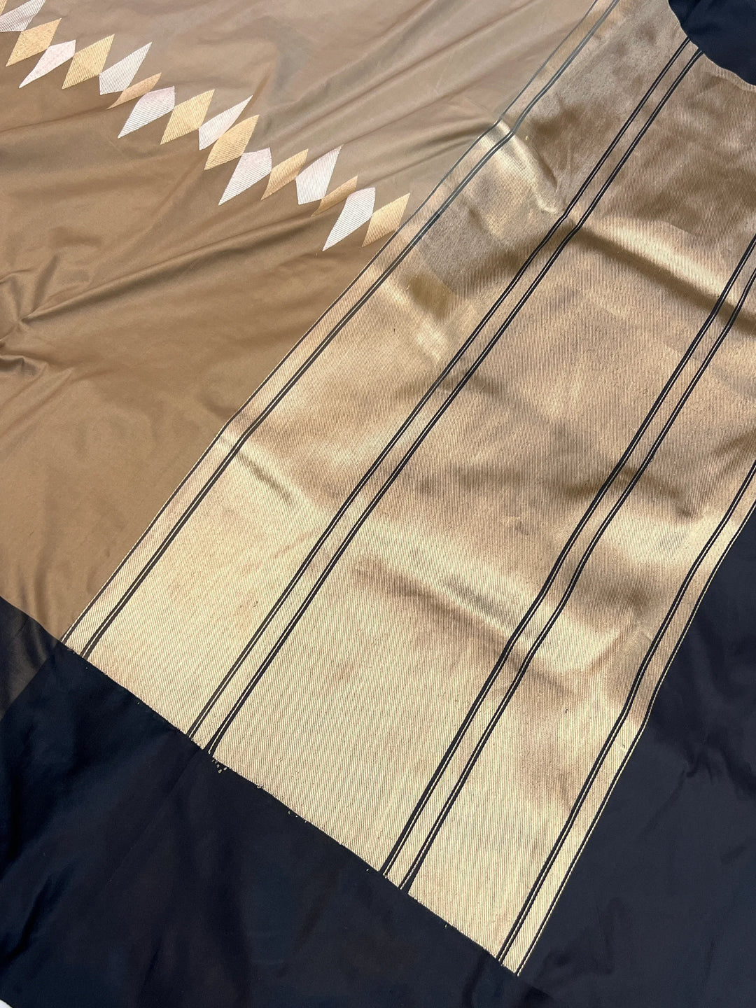 Beige Rangkaat Katan Silk Saree with Kadhwa Zari Work