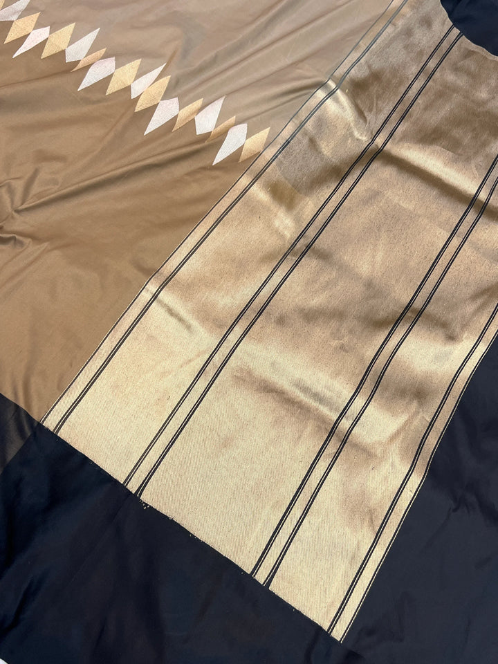 Beige Rangkaat Katan Silk Saree with Kadhwa Zari Work