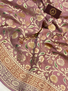 Pastel Onion Banarasi Khaddi Georgette Saree - Aura Benaras