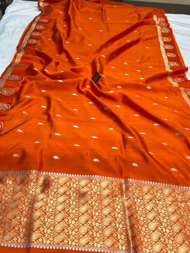 Orange Pure Silk Handloom Banarasi Saree – Kadwa Motifs 
