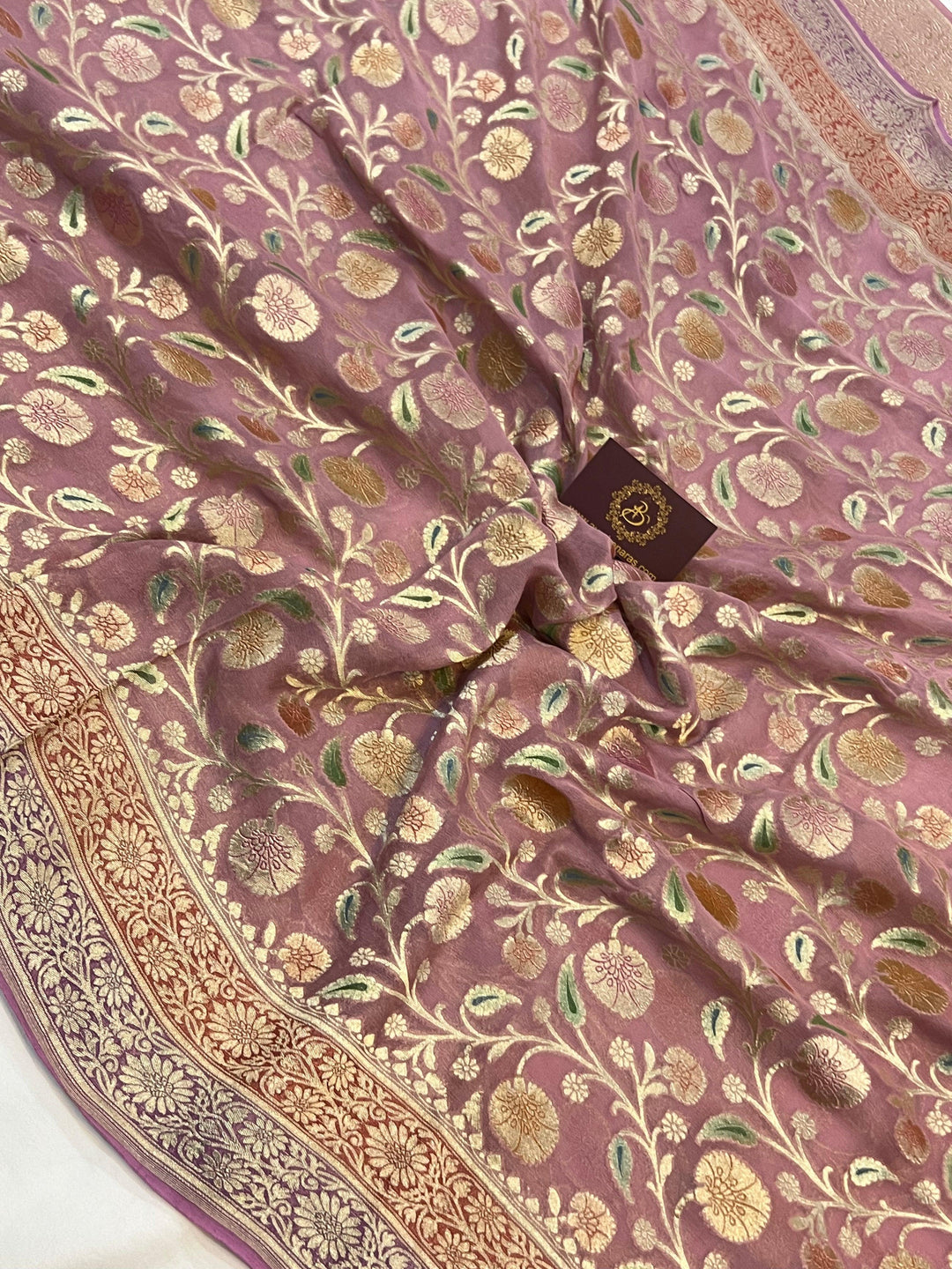 Pastel Onion Banarasi Khaddi Georgette Saree - Aura Benaras