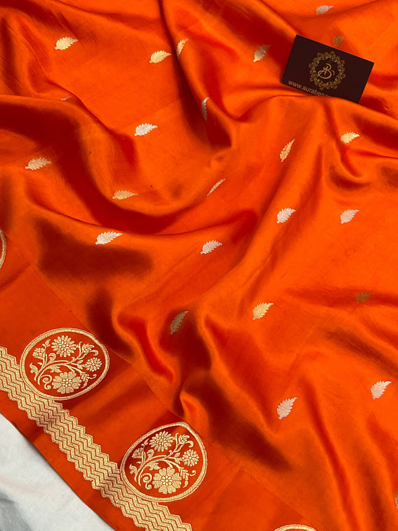 Orange Pure Silk Handloom Banarasi Saree – Kadwa Motifs 