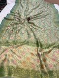 Pastel Green Banarasi Khaddi Georgette Saree - Aura Benaras