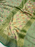 Pastel Green Banarasi Khaddi Georgette Saree - Aura Benaras