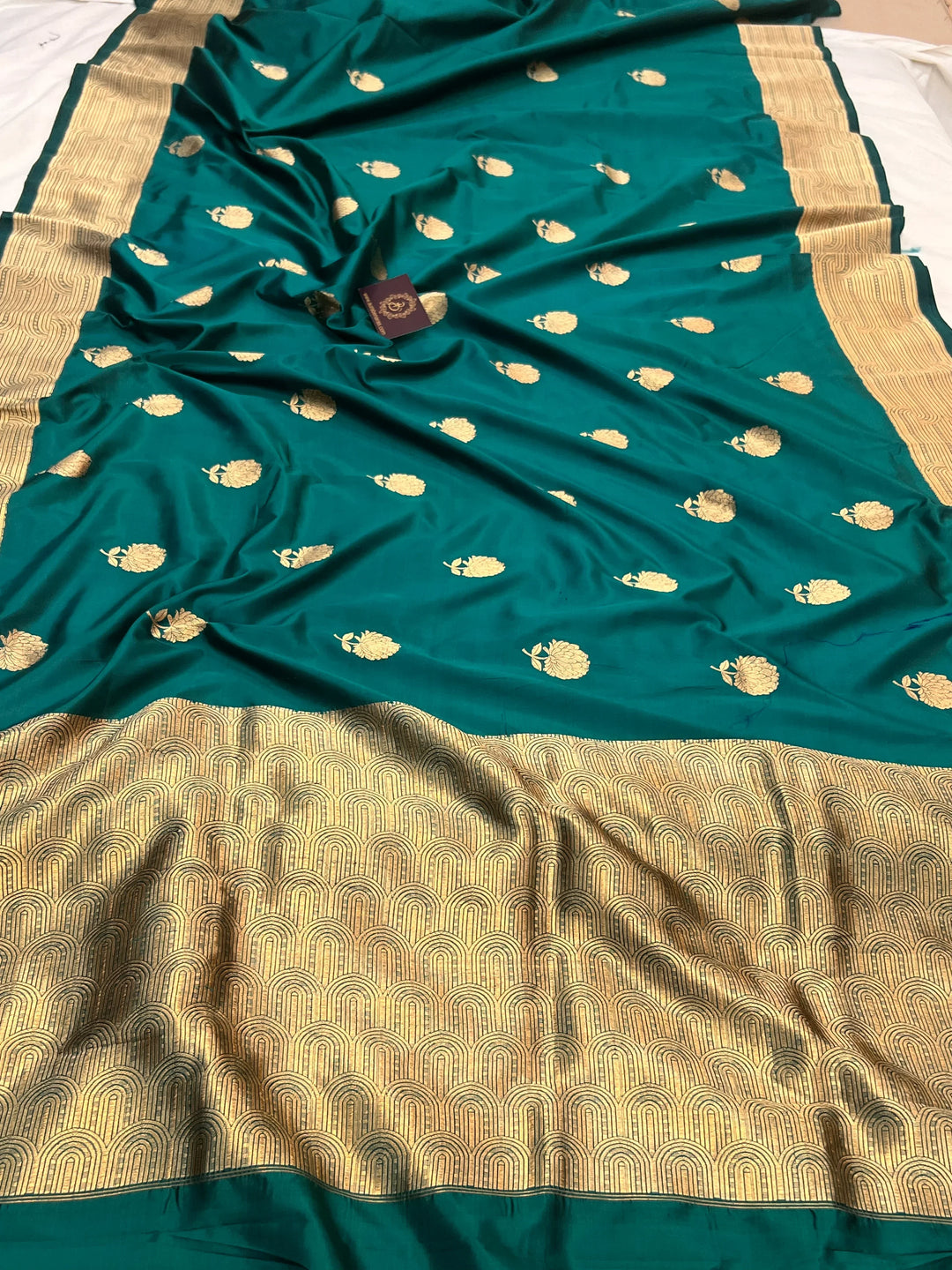 Rama Green Pure Katan Silk Handloom Banarasi Saree