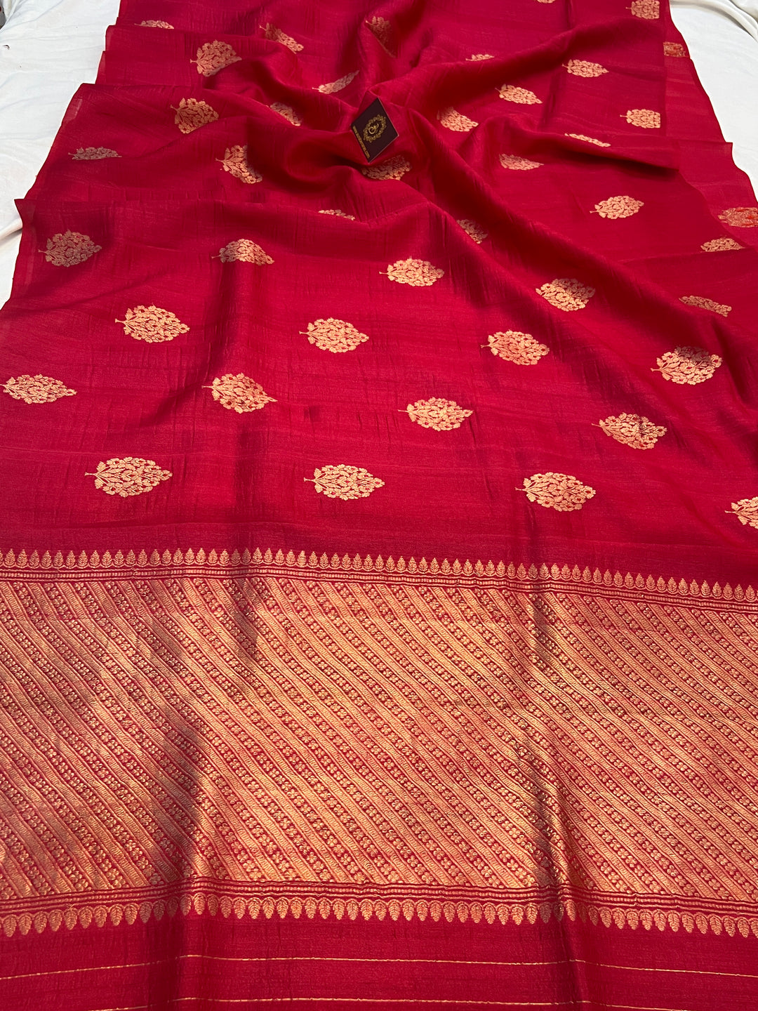 Rani Pink Pure Tussar Silk Handloom Banarasi Saree