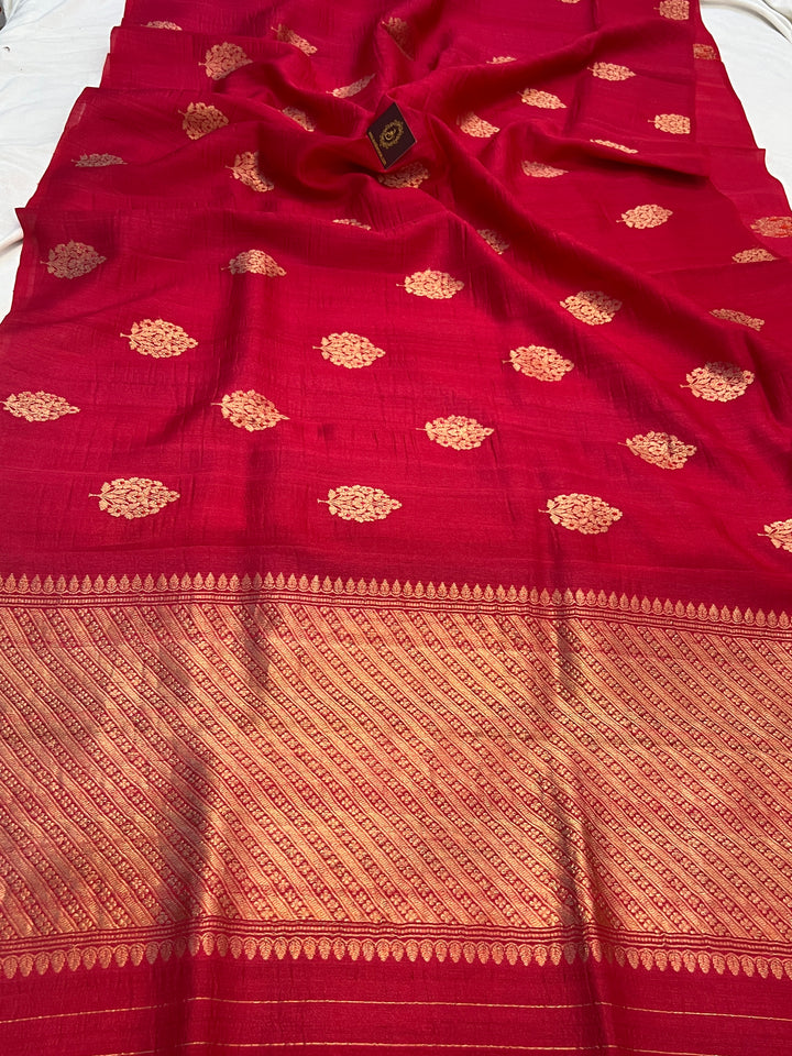 Rani Pink Pure Tussar Silk Handloom Banarasi Saree