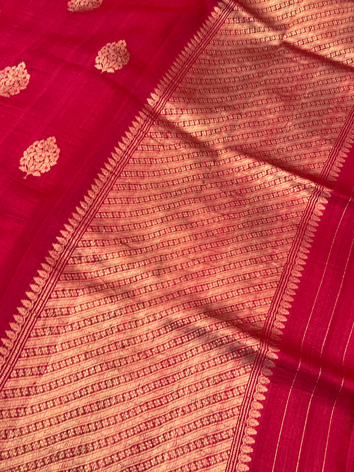 Rani Pink Pure Tussar Silk Handloom Banarasi Saree