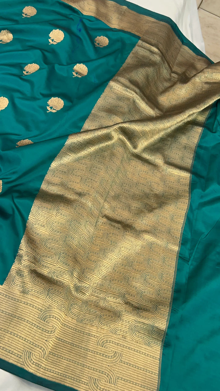 Rama Green Pure Katan Silk Handloom Banarasi Saree