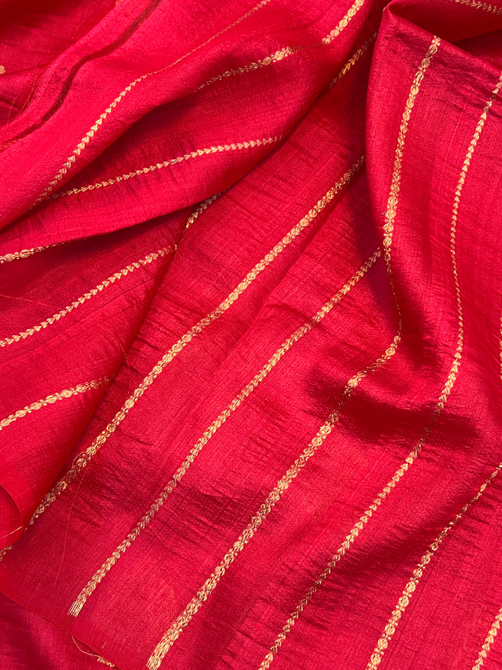 Rani Pink Pure Tussar Silk Handloom Banarasi Saree