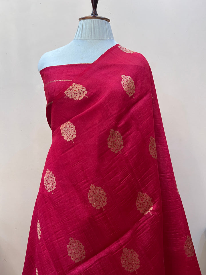 Rani Pink Pure Tussar Silk Handloom Banarasi Saree