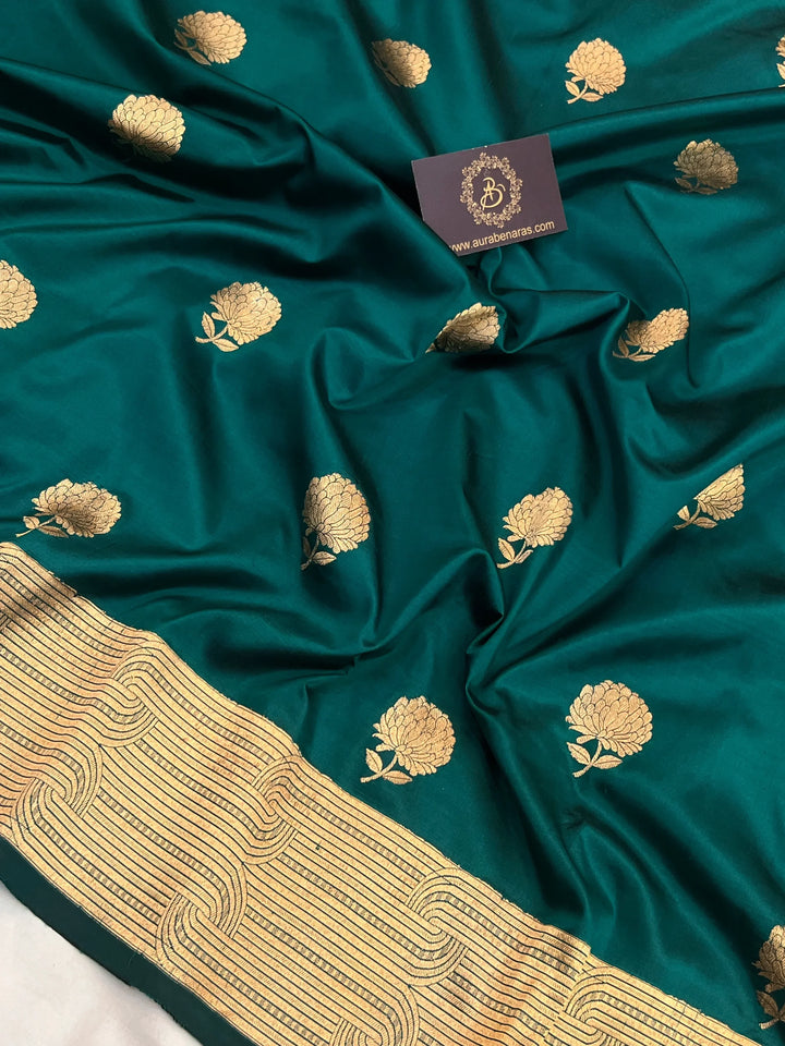 Rama Green Pure Katan Silk Handloom Banarasi Saree