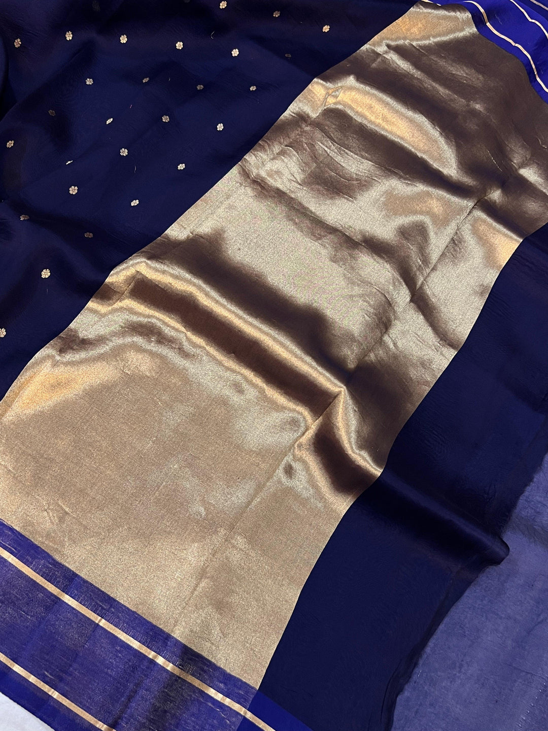 Navy Blue Pure Banarasi Handloom Silk Saree - Aura Benaras
