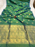 Bluish Green Pure Banarasi Handloom Katan Silk Saree - Aura Benaras