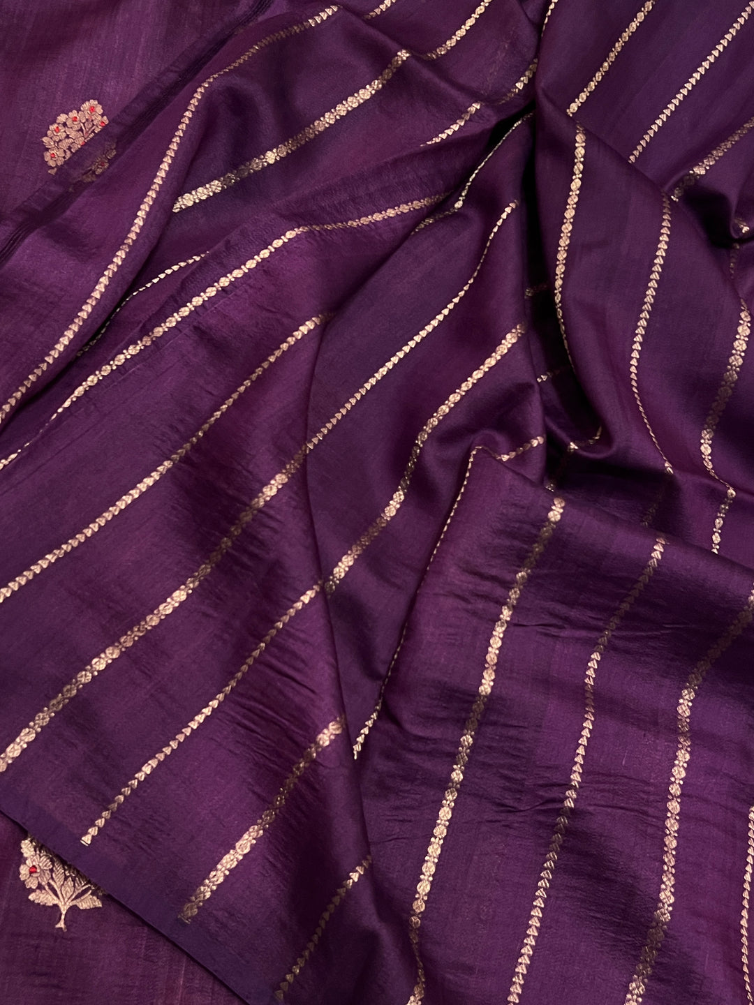 Wine Pure Tussar Silk Handloom Banarasi Saree