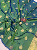 Bluish Green Pure Banarasi Handloom Katan Silk Saree - Aura Benaras