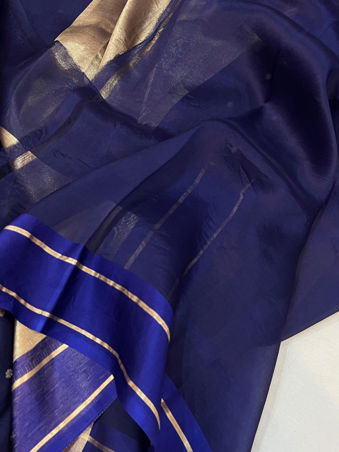 Navy Blue Pure Banarasi Handloom Silk Saree - Aura Benaras