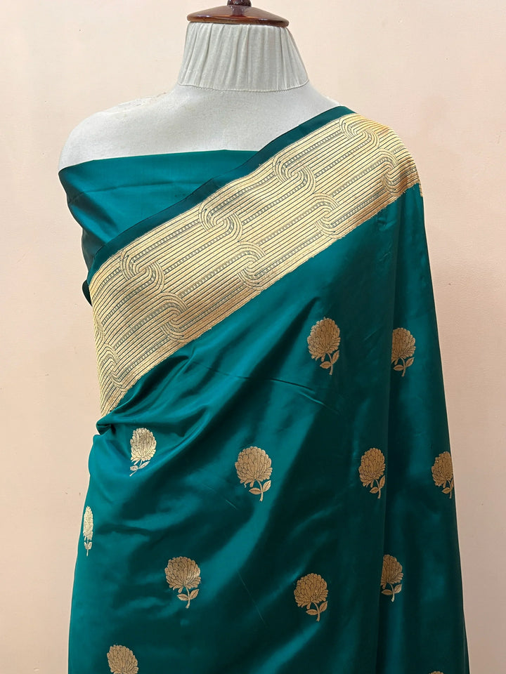 Rama Green Pure Katan Silk Handloom Banarasi Saree