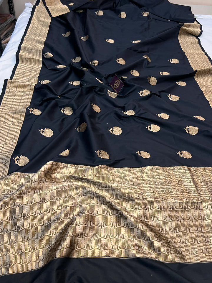 Black Pure Katan Silk Handloom Banarasi Saree