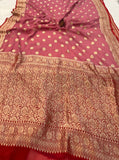 Onion Banarasi Handloom Pure Georgette Saree - Aura Benaras
