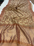 Pastel Brown Banarasi Khaddi Georgette Saree - Aura Benaras