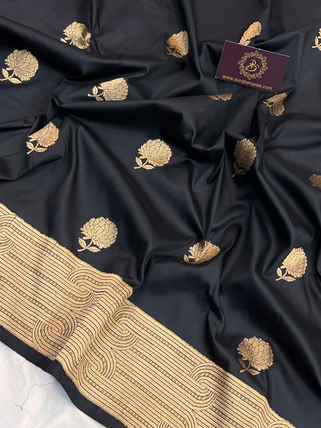 Black Pure Katan Silk Handloom Banarasi Saree