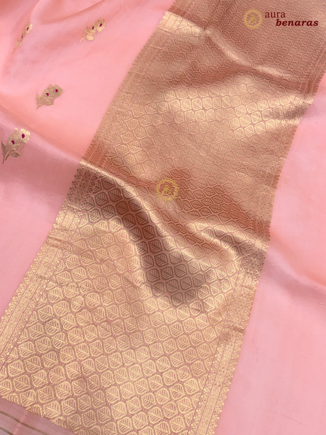 Peach Pure Kora Silk Banarasi Saree with Kadhwa Flower Butas