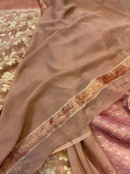 Pastel Brown Banarasi Khaddi Georgette Saree - Aura Benaras