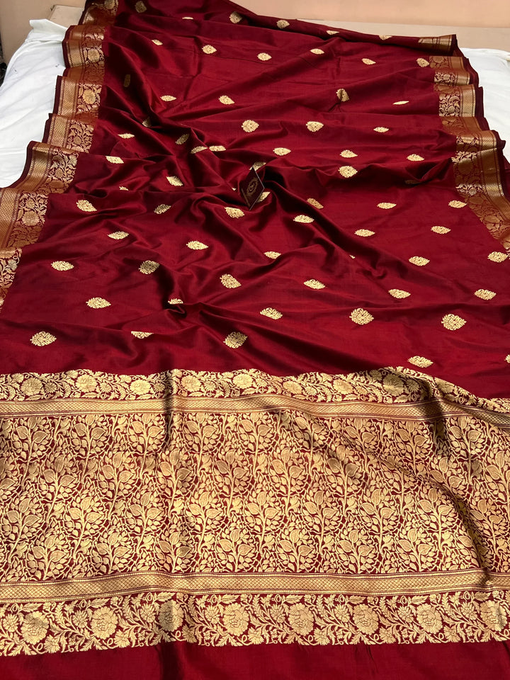 Maroon Pure Katan Silk Handloom Banarasi Saree