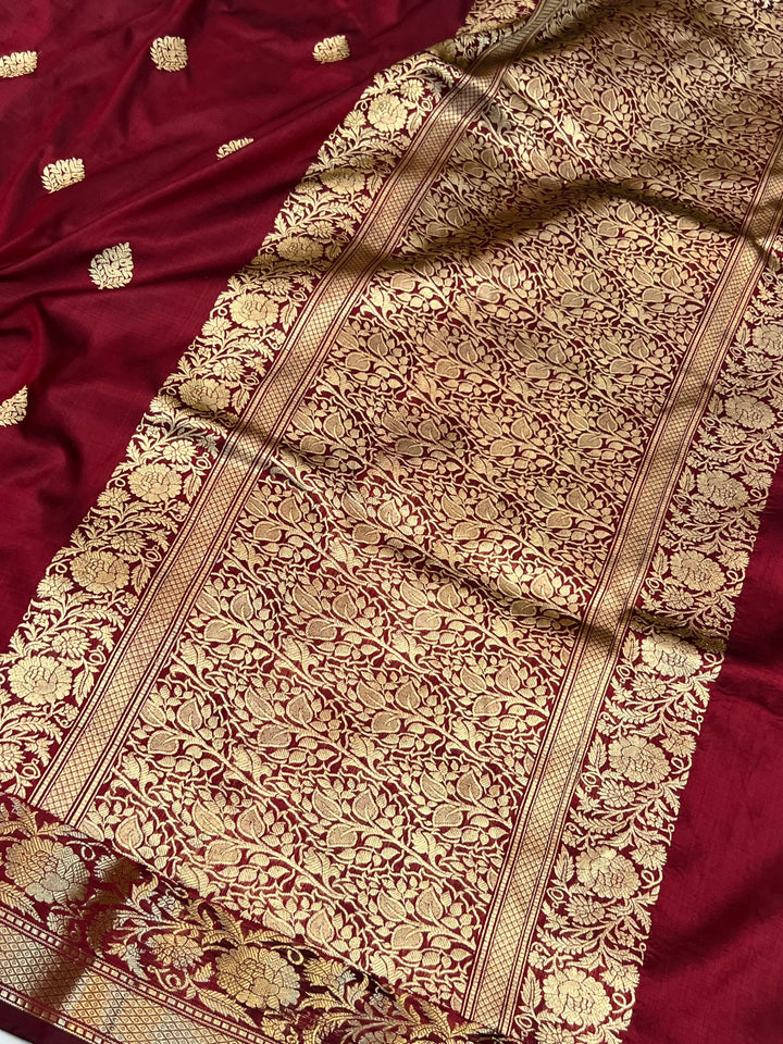 Maroon Pure Katan Silk Handloom Banarasi Saree