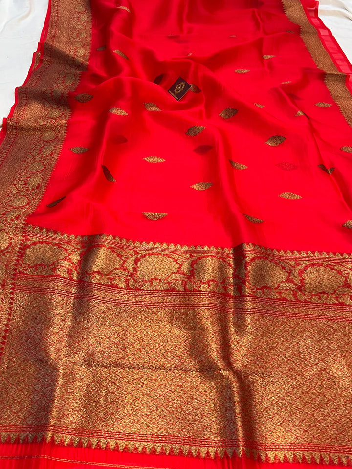 Red Pure Kora Silk Handloom Banarasi Saree