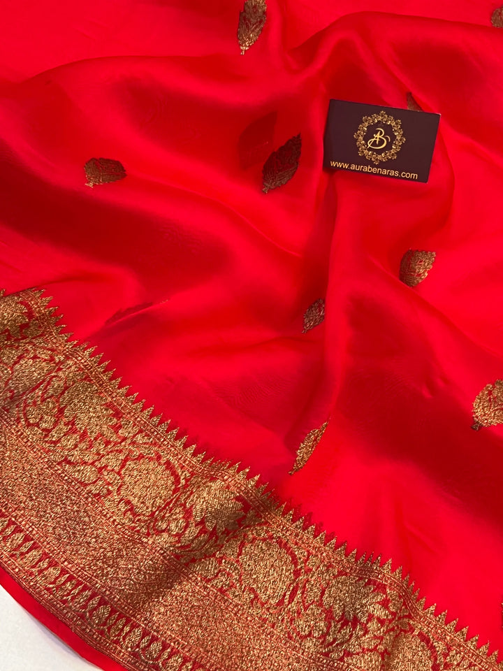 Red Pure Kora Silk Handloom Banarasi Saree
