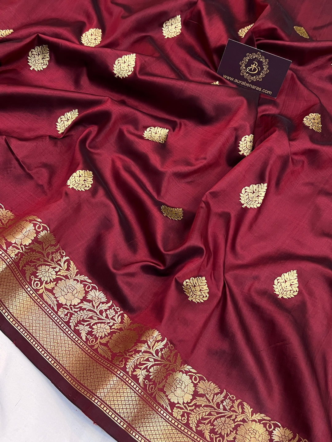 Maroon Pure Katan Silk Handloom Banarasi Saree
