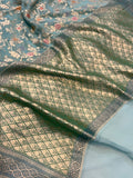 Pastel Blue Banarasi Khaddi Georgette Saree - Aura Benaras