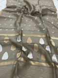 Grey Banarasi Handloom Kora Silk Saree - Aura Benaras