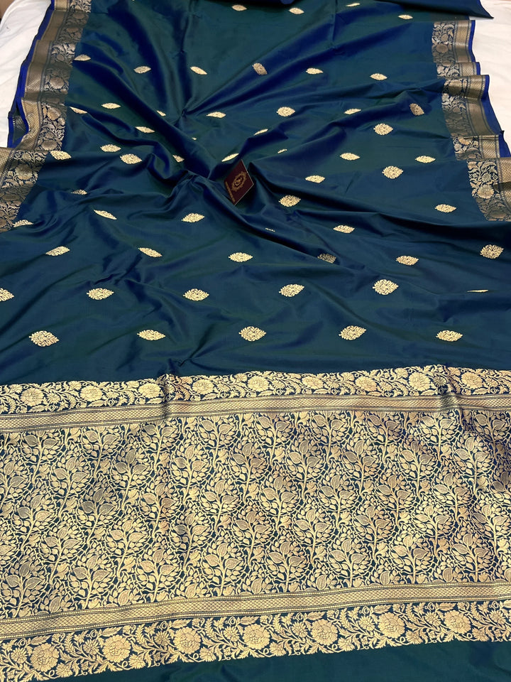 Rama Blue Pure Katan Silk Handloom Banarasi Saree