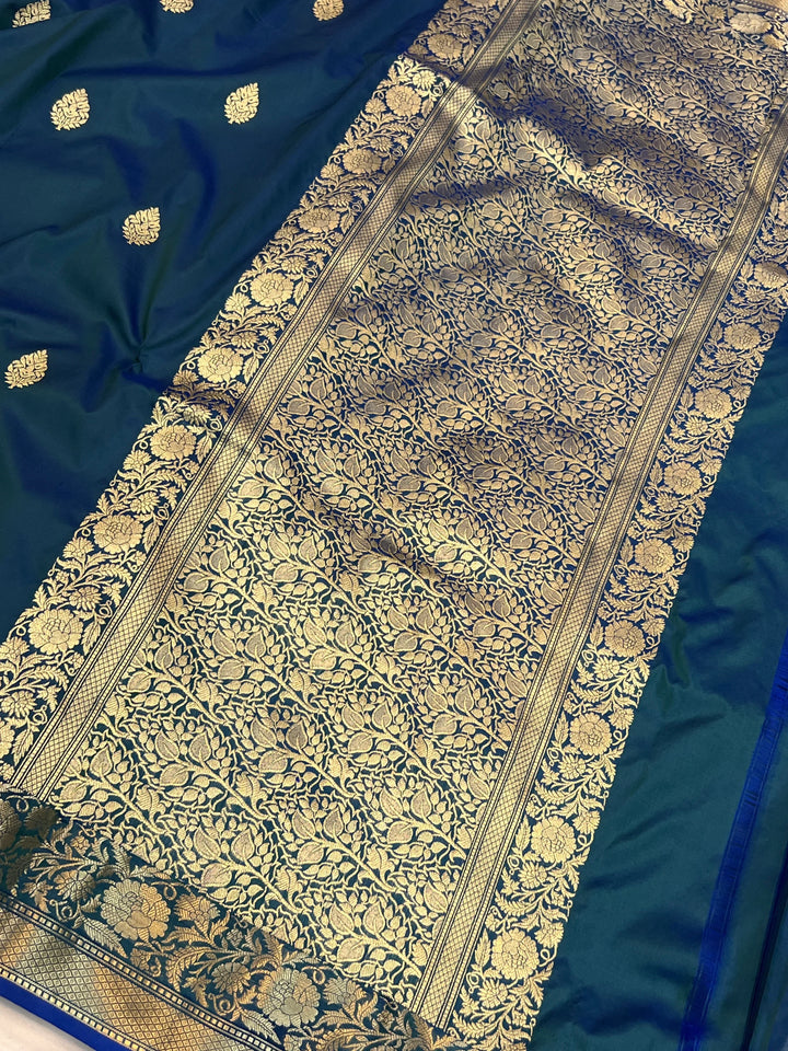 Rama Blue Pure Katan Silk Handloom Banarasi Saree