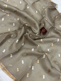 Grey Banarasi Handloom Kora Silk Saree - Aura Benaras