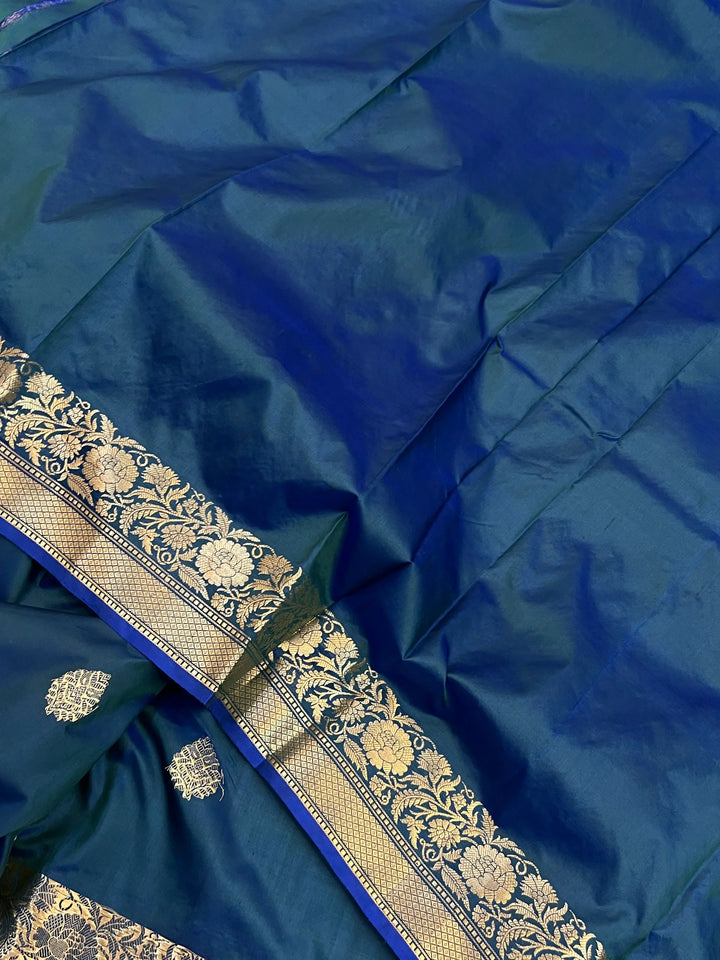 Rama Blue Pure Katan Silk Handloom Banarasi Saree