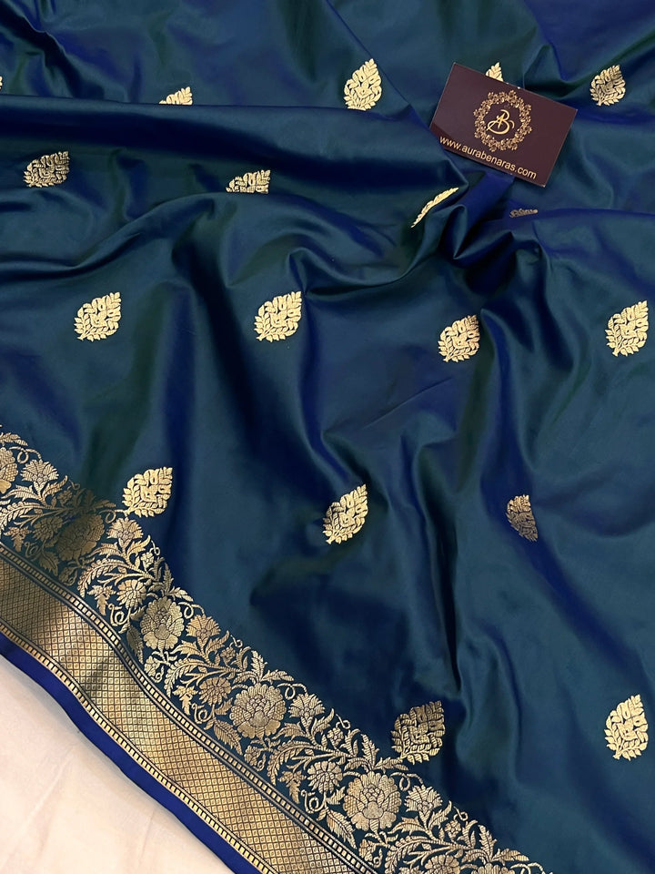 Rama Blue Pure Katan Silk Handloom Banarasi Saree