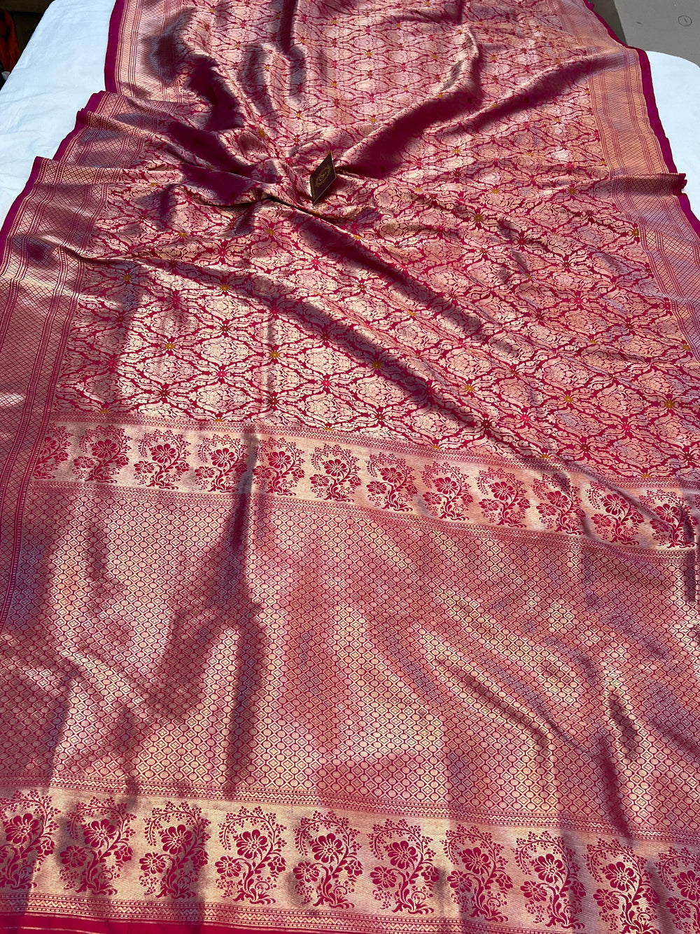 Lavish palla of pure Katan silk Banarasi saree with intricate meenakari brocade weaving