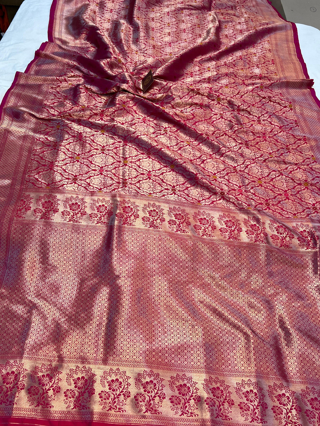 Lavish palla of pure Katan silk Banarasi saree with intricate meenakari brocade weaving