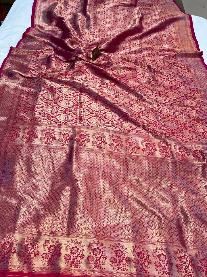 Lavish palla of pure Katan silk Banarasi saree with intricate meenakari brocade weaving