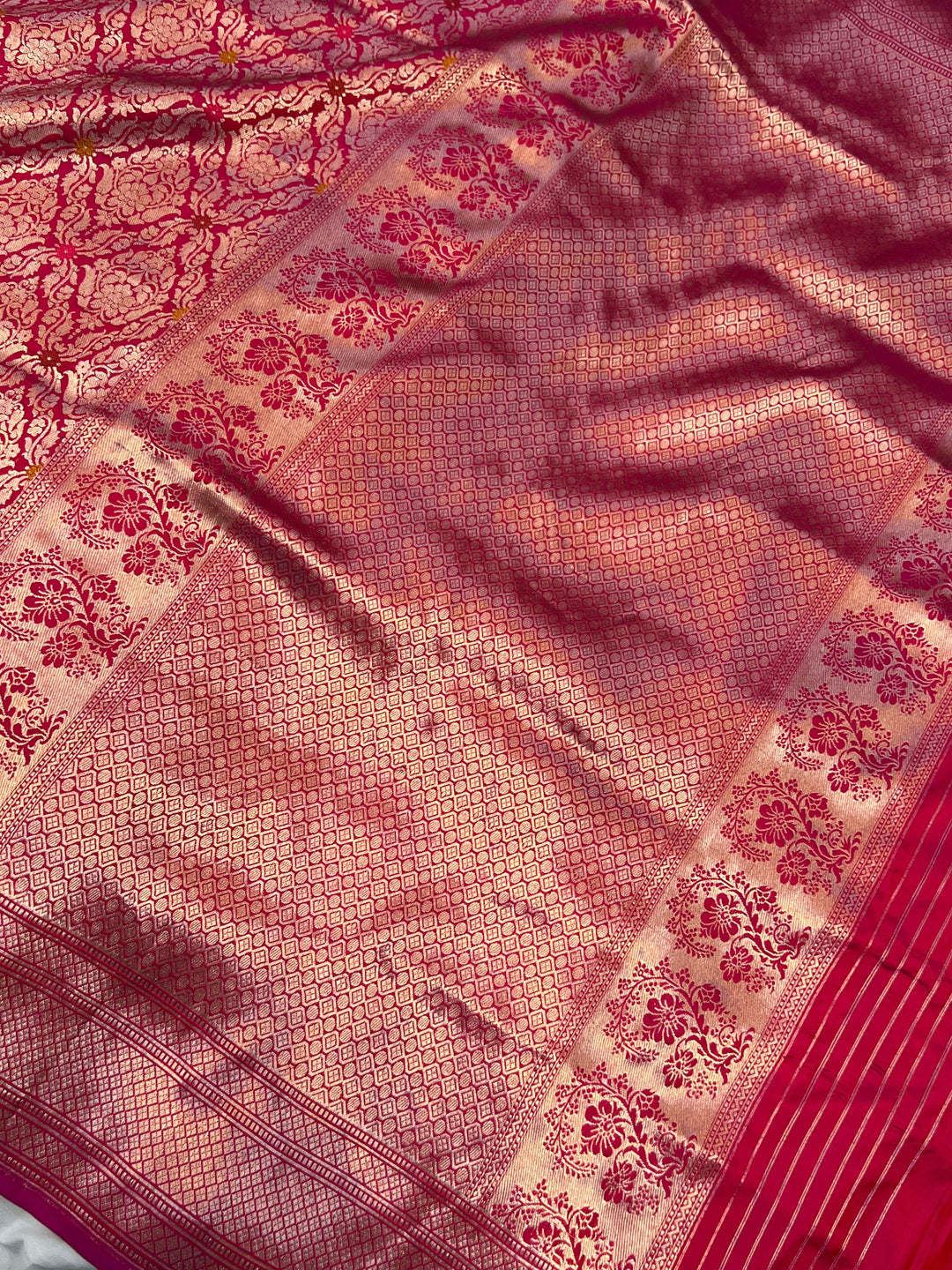 Lavish palla of pure Katan silk Banarasi saree with intricate meenakari brocade weaving