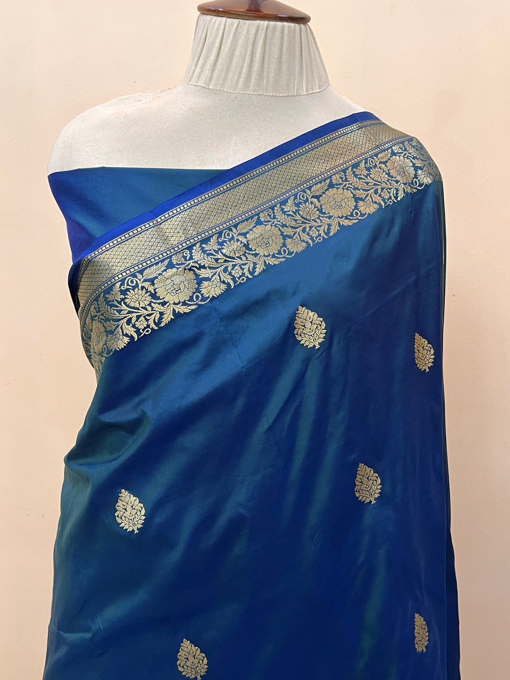 Rama Blue Pure Katan Silk Handloom Banarasi Saree