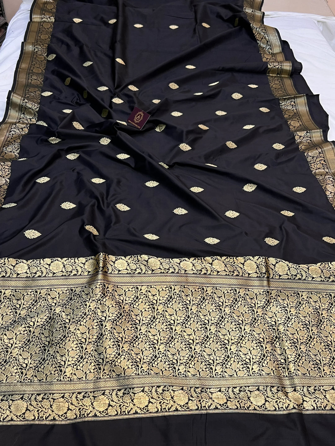 Black Pure Katan Silk Handloom Banarasi Saree
