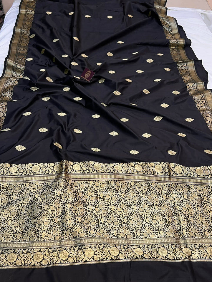 Black Pure Katan Silk Handloom Banarasi Saree