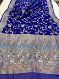 Royal Blue Banarasi Khaddi Georgette Saree - Aura Benaras