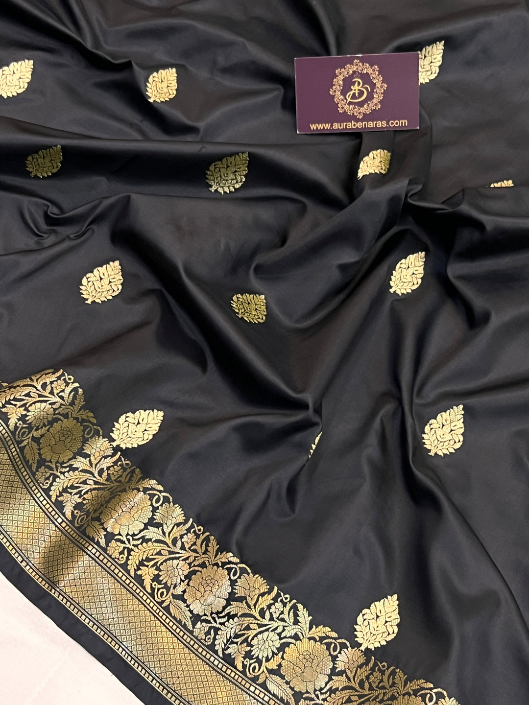 Black Pure Katan Silk Handloom Banarasi Saree
